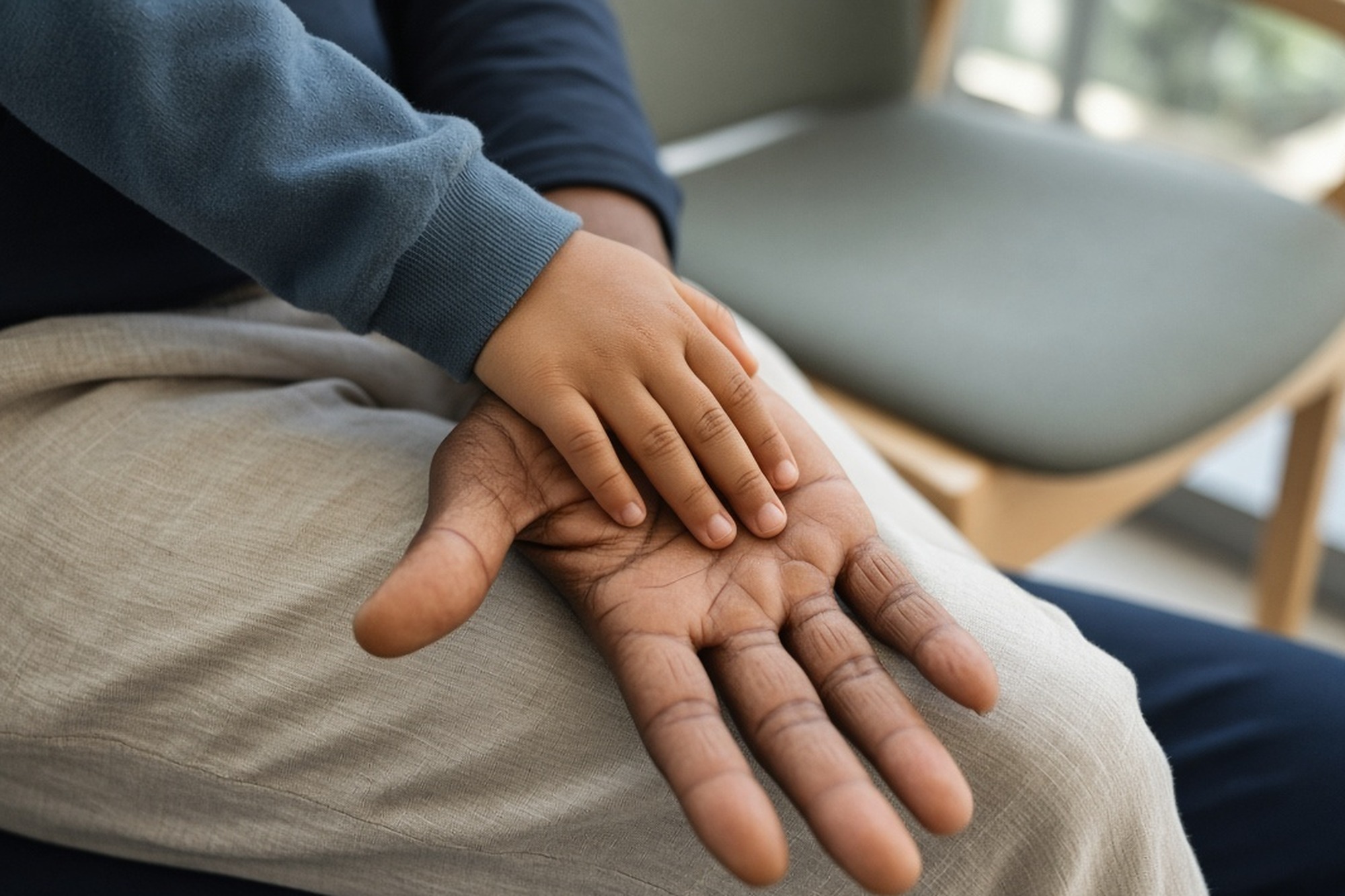 A child's hand resting in an adult's hand